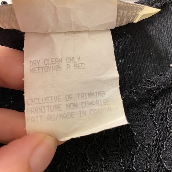 Floor length black dress, satin/crepe skirt w/lace top, empire waist, size 14/16 - Picture 7 of 8